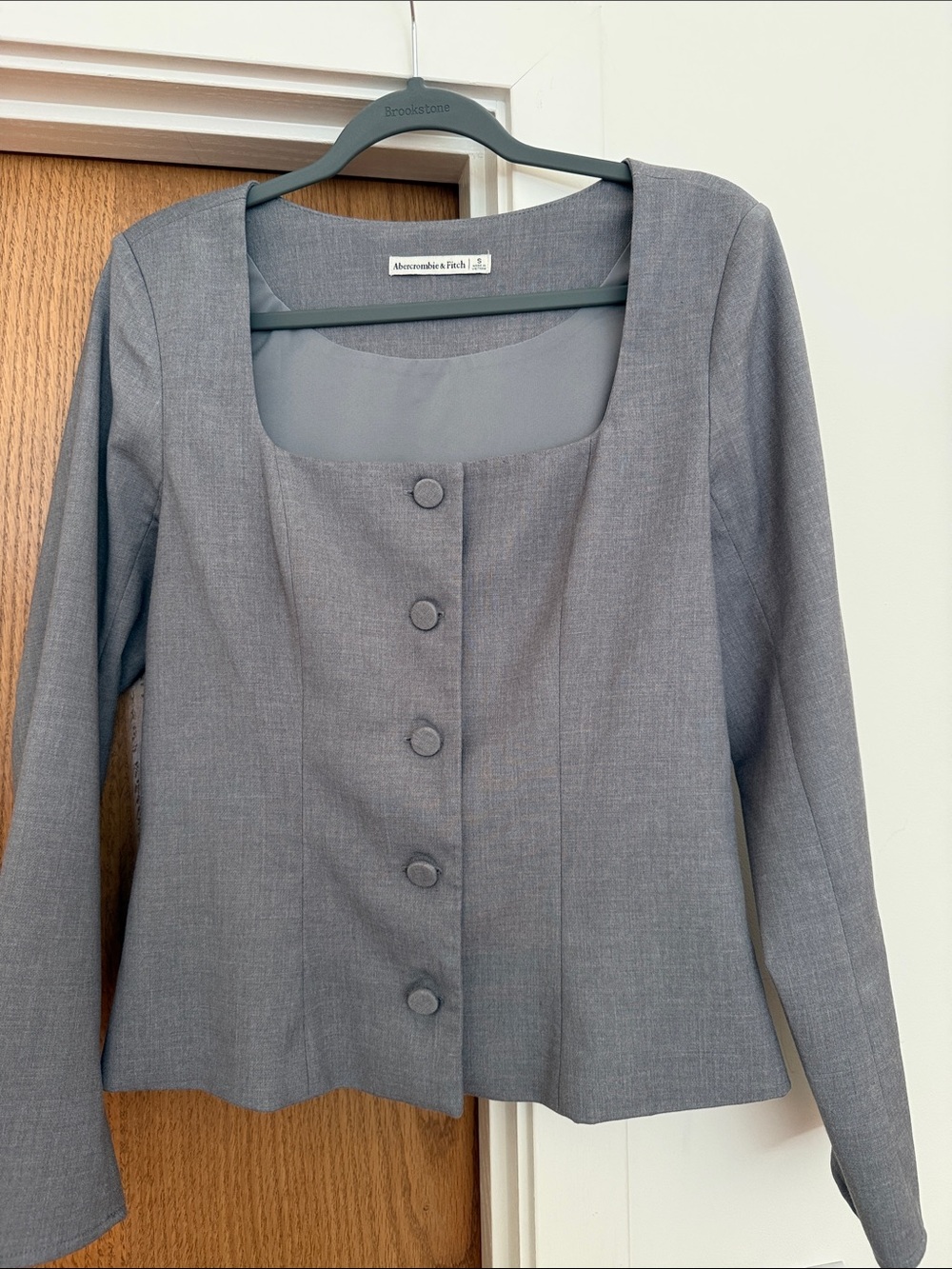 Abercrombie & Fitch Gray Square-Neck Button Blazer Gorgeous